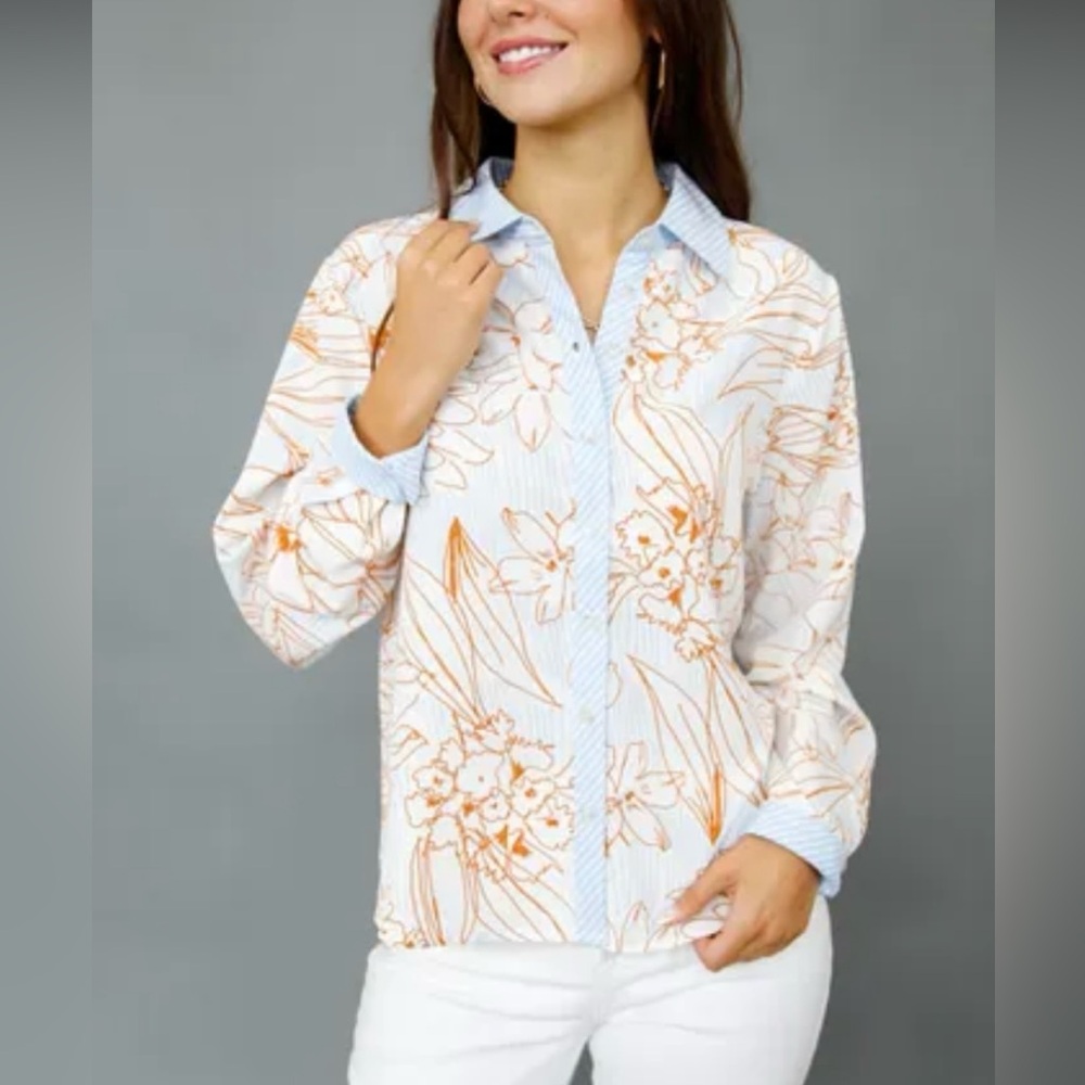 Jodifil Floral Print Blouse with Stripe Trim Size S